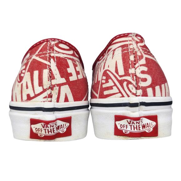 Vans Shoes Womens 5 Red White Low Tops Skater Preppy Comfy Spell Out Abstract - Picture 6 of 13